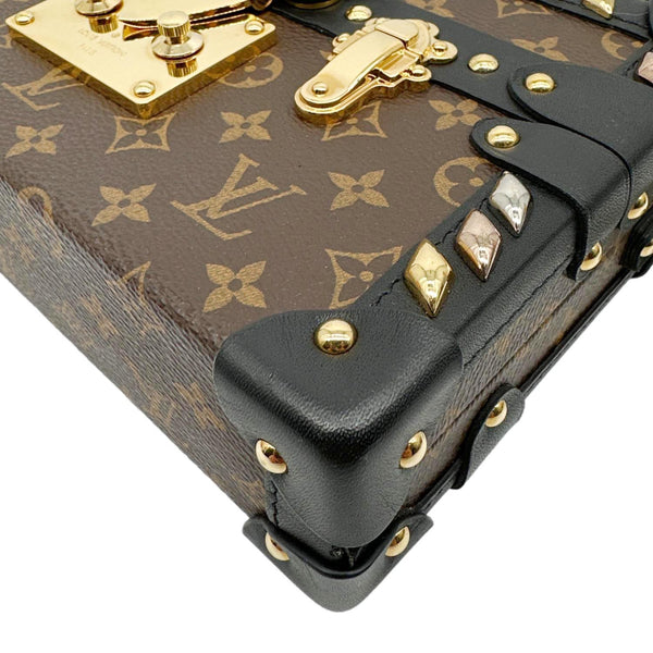 LOUIS VUITTON Studded Petite Malle Monogram Canvas Shoulder Bag Brown