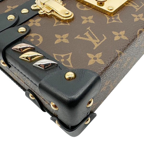 LOUIS VUITTON Studded Petite Malle Monogram Canvas Shoulder Bag Brown