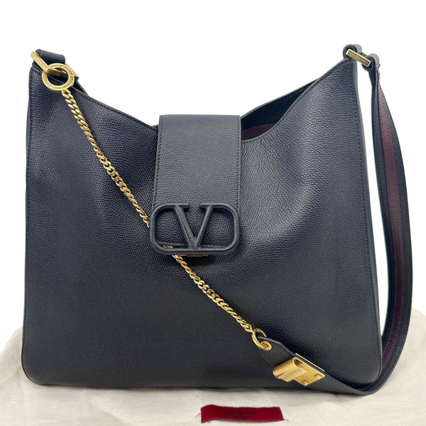 VALENTINO VSling Grainy Calfskin Leather Crossbody Hobo Bag Black