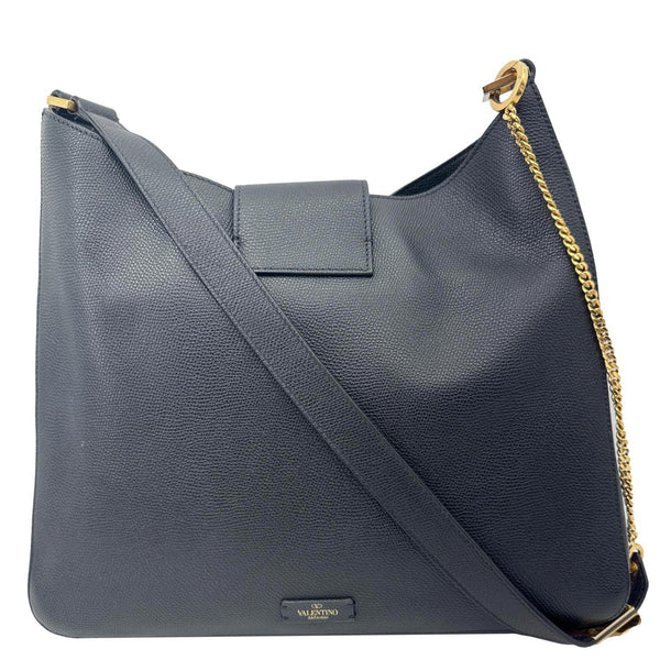 VALENTINO VSling Grainy Calfskin Leather Crossbody Hobo Bag Black