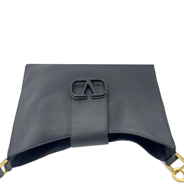 VALENTINO VSling Grainy Calfskin Leather Crossbody Hobo Bag Black