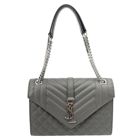 YVES SAINT LAURENT Envelope Grain De Poudre Leather Shoulder Bag Grey