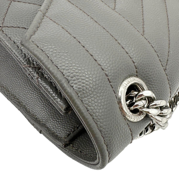 YVES SAINT LAURENT Envelope Grain De Poudre Leather Shoulder Bag Grey