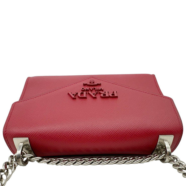 PRADA Monochrome Small Calfskin Saffiano Leather Chain Shoulder Bag Red