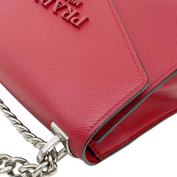 PRADA Monochrome Small Calfskin Saffiano Leather Chain Shoulder Bag Red