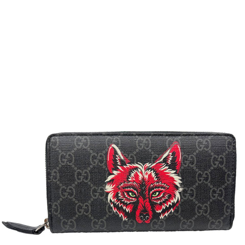 GUCCI GG Supreme Canvas Wolf Print Wallet Black 451273