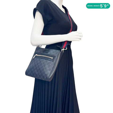 GUCCI Small GG Supreme Canvas Messenger Bag Black 523599