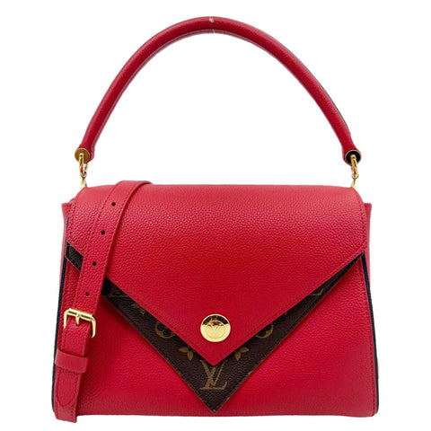 LOUIS VUITTON Double V Grained Leather Monogram Shoulder Bag Rubis