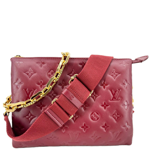 LOUIS VUITTON Coussin PM Monogram Embossed Leather Shoulder Bag Burgundy