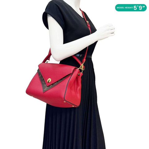 LOUIS VUITTON Double V Grained Leather Monogram Shoulder Bag Rubis