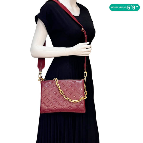 LOUIS VUITTON Coussin PM Monogram Embossed Leather Shoulder Bag Burgundy