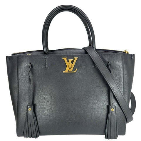 LOUIS VUITTON Lockmeto Calfskin Leather Tote Bag Navy Blue