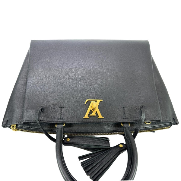 LOUIS VUITTON Lockmeto Calfskin Leather Tote Bag Navy Blue