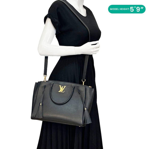 LOUIS VUITTON Lockmeto Calfskin Leather Tote Bag Navy Blue