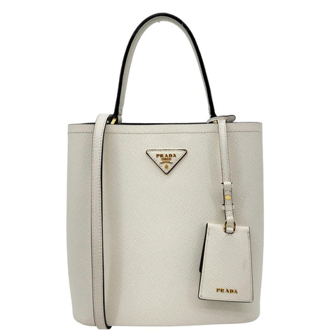 PRADA Panier Saffiano Cuir Leather Bucket Bag White