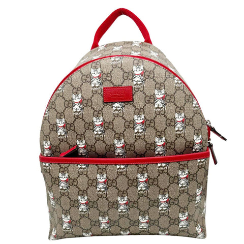 GUCCI  Children's Printed GG Supreme Cat Canvas Backpack Red 782708