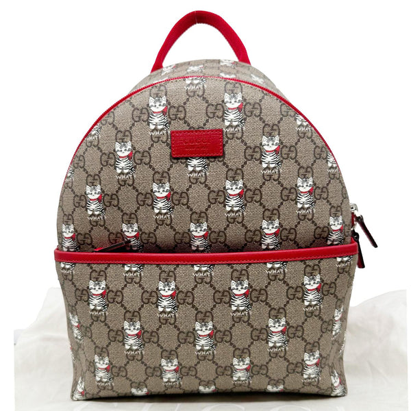 GUCCI  Children's Printed GG Supreme Cat Canvas Backpack Red 782708