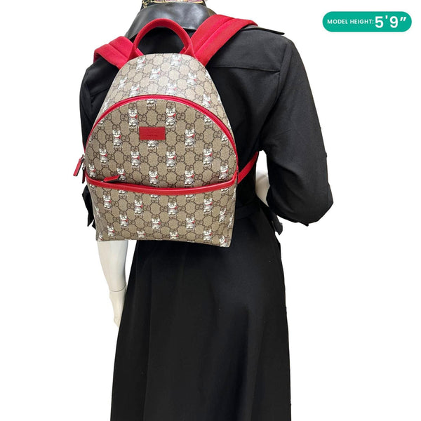 GUCCI  Children's Printed GG Supreme Cat Canvas Backpack Red 782708