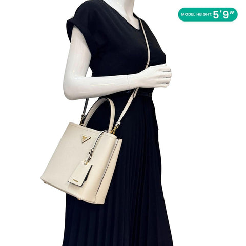 PRADA Panier Saffiano Cuir Leather Bucket Bag White