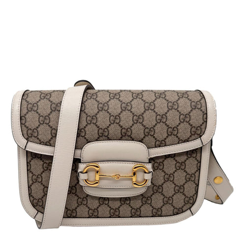 GUCCI Horsebit 1955 GG Supreme Canvas Shoulder Bag Beige 602204