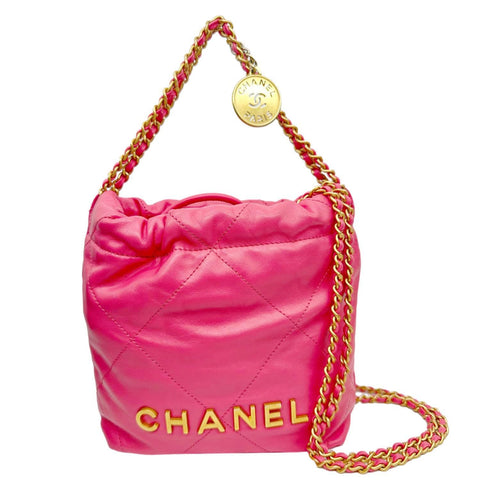 CHANEL 22 Mini Hobo Quilted Leather Crossbody Bag Pink