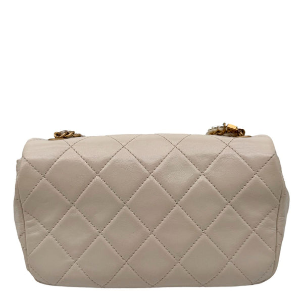 CHANEL Crystal Pearls Rectangular Flap Mini Quilted Leather Chain Crossbody Bag Cream