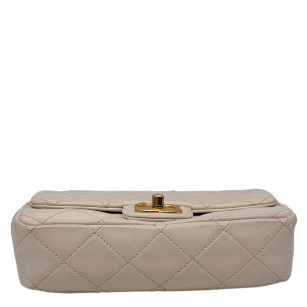CHANEL Crystal Pearls Rectangular Flap Mini Quilted Leather Chain Crossbody Bag Cream