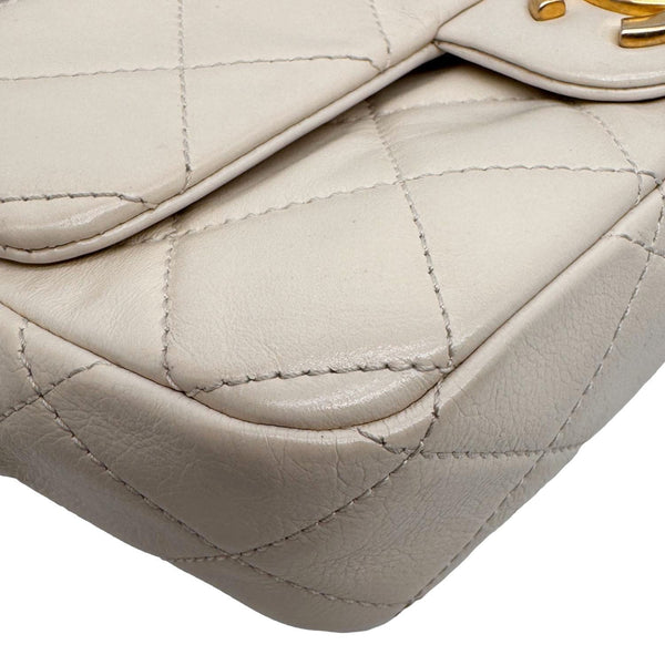 CHANEL Crystal Pearls Rectangular Flap Mini Quilted Leather Chain Crossbody Bag Cream