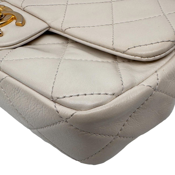 CHANEL Crystal Pearls Rectangular Flap Mini Quilted Leather Chain Crossbody Bag Cream