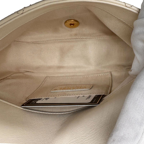 CHANEL Crystal Pearls Rectangular Flap Mini Quilted Leather Chain Crossbody Bag Cream