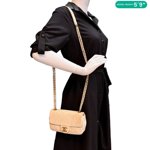 CHANEL Crystal Pearls Rectangular Flap Mini Quilted Leather Chain Crossbody Bag Cream