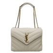 YVES SAINT LAURENT Loulou Quilted Calfskin Leather Shoulder Bag Off White
