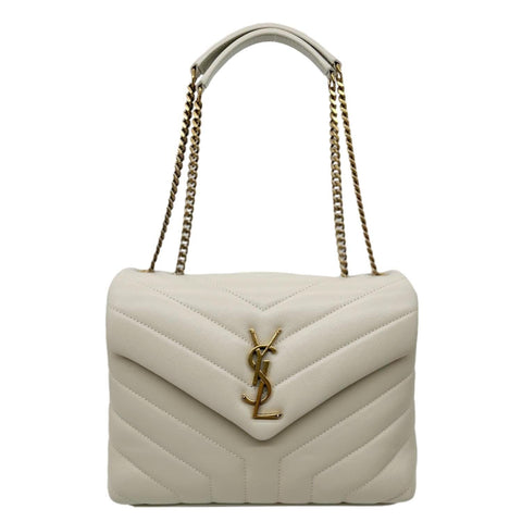YVES SAINT LAURENT Loulou Quilted Calfskin Leather Shoulder Bag Off White