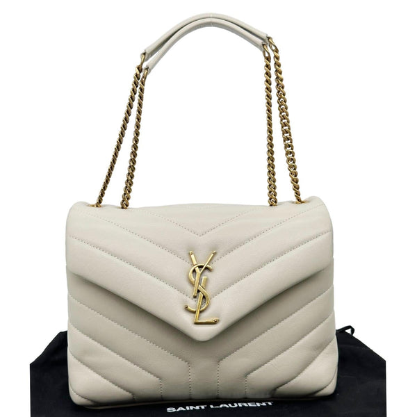 YVES SAINT LAURENT Loulou Quilted Calfskin Leather Shoulder Bag Off White