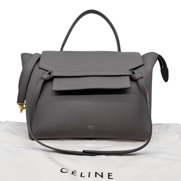 CELINE Mini Belt Grained Calfskin Leather 2Way Shoulder Bag Grey