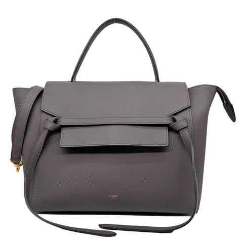 CELINE Mini Belt Grained Calfskin Leather 2Way Shoulder Bag Grey