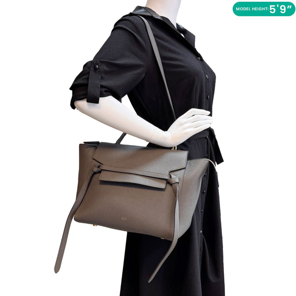 CELINE Mini Belt Grained Calfskin Leather 2Way Shoulder Bag Grey