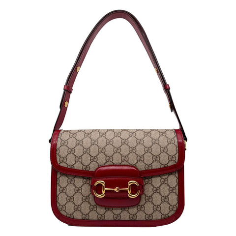 GUCCI Horsebit 1955 GG Supreme Canvas Shoulder Bag Red 602204