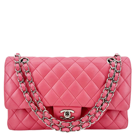 CHANEL Classic Double Flap Medium  Quilted Leather Shoulder Bag Salmon Pink