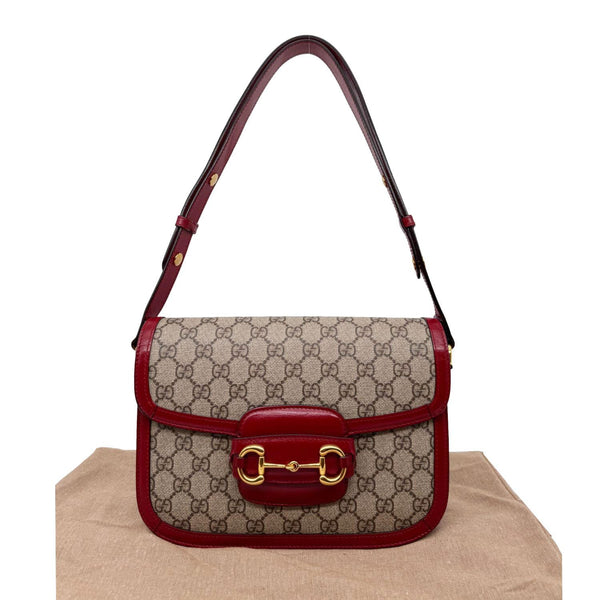 GUCCI Horsebit 1955 GG Supreme Canvas Shoulder Bag Red 602204