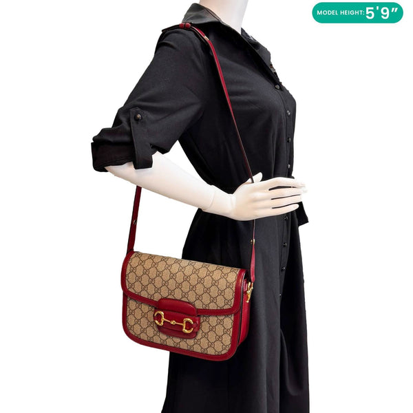 GUCCI Horsebit 1955 GG Supreme Canvas Shoulder Bag Red 602204