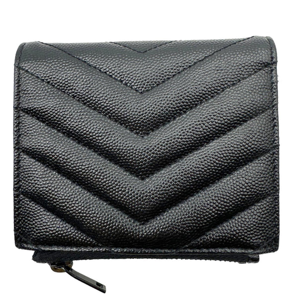 YVES SAINT LAURENT Monogram Grain De Poudre Chevron Leather Zipped Wallet Black