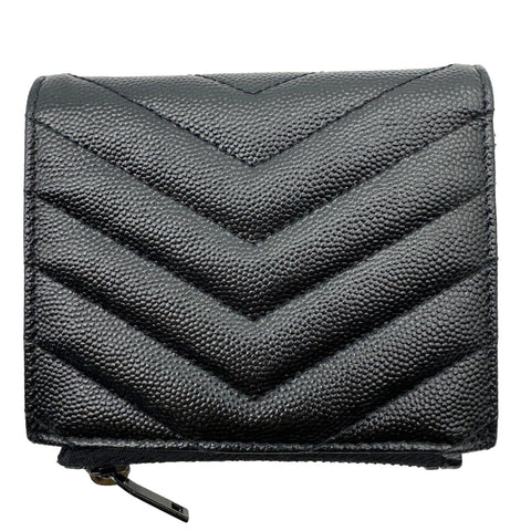 YVES SAINT LAURENT Monogram Grain De Poudre Chevron Leather Zipped Wallet Black