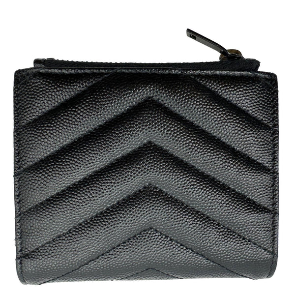 YVES SAINT LAURENT Monogram Grain De Poudre Chevron Leather Zipped Wallet Black