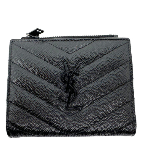 YVES SAINT LAURENT Monogram Grain De Poudre Chevron Leather Zipped Wallet Black