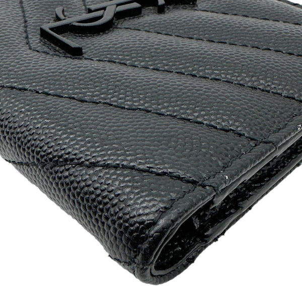 YVES SAINT LAURENT Monogram Grain De Poudre Chevron Leather Zipped Wallet Black
