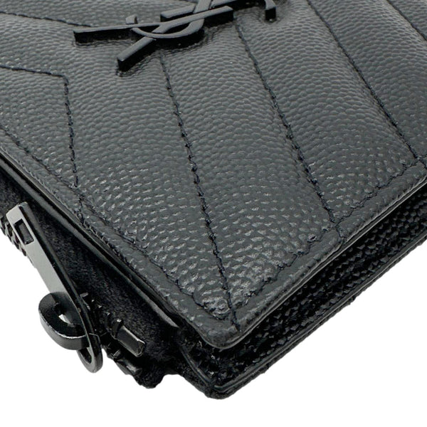 YVES SAINT LAURENT Monogram Grain De Poudre Chevron Leather Zipped Wallet Black