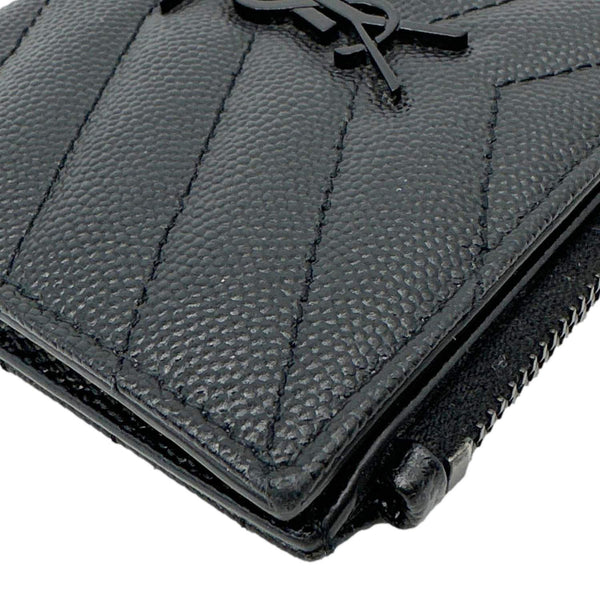 YVES SAINT LAURENT Monogram Grain De Poudre Chevron Leather Zipped Wallet Black