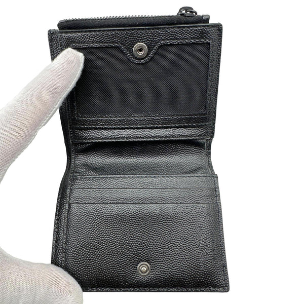 YVES SAINT LAURENT Monogram Grain De Poudre Chevron Leather Zipped Wallet Black