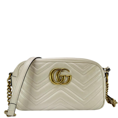 GUCCI GG Marmont Small Matelasse Chevron Leather Camera Bag Off White 447632
